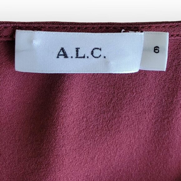 A.L.C. long-sleeve burgundy/wine semi-fancy front-tie Copenhagen blouse size 6 - Picture 6 of 8